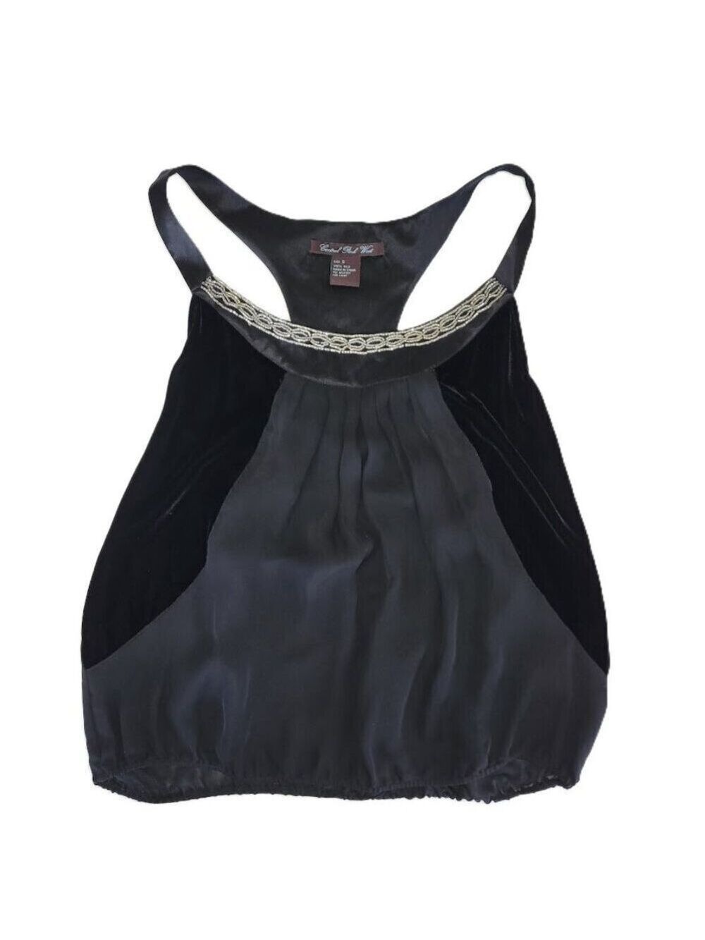 Central Park West Black Silk & Velvet Semi Sheer Tank Women's Size S